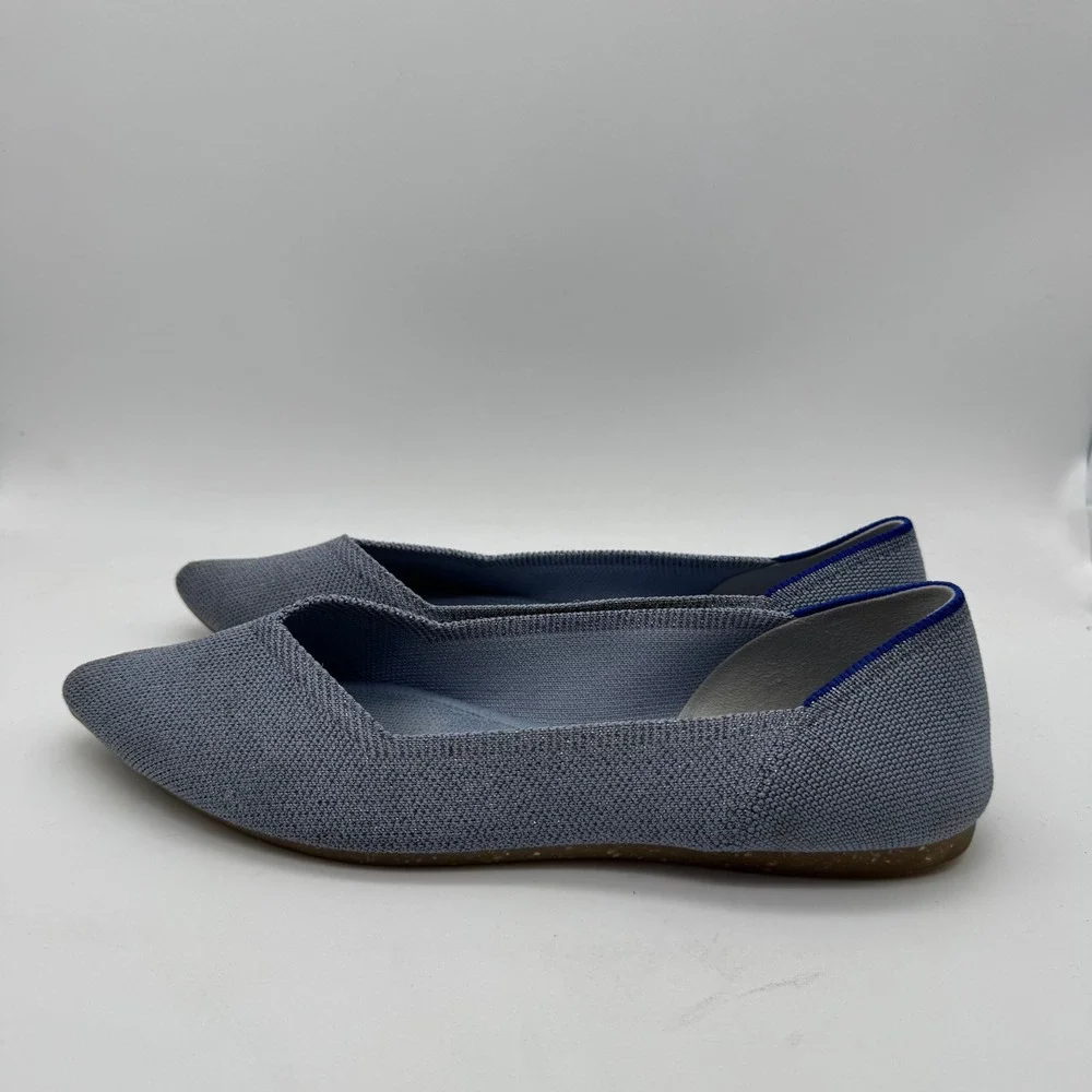 Rothy's Ballet Flat Women 8.5 The Point Shoes Blue Metallic Silver Knit Slip On‎